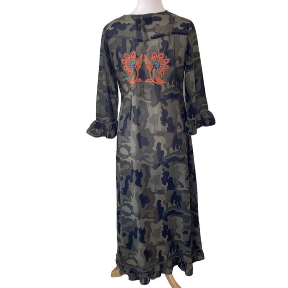 Z&L Europe Camo Embroidered Duster Maxi Dress Size Small - Picture 10 of 15